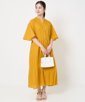 【小さいサイズ】キーネックコットンワンピース／洗える