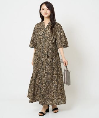 【小さいサイズ】キーネックコットンワンピース／洗える