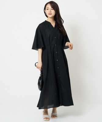【小さいサイズ】キーネックコットンワンピース／洗える