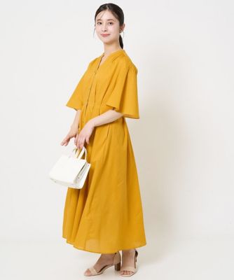 【小さいサイズ】キーネックコットンワンピース／洗える