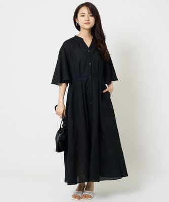 【小さいサイズ】キーネックコットンワンピース／洗える