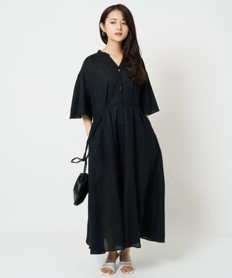 【小さいサイズ】キーネックコットンワンピース／洗える