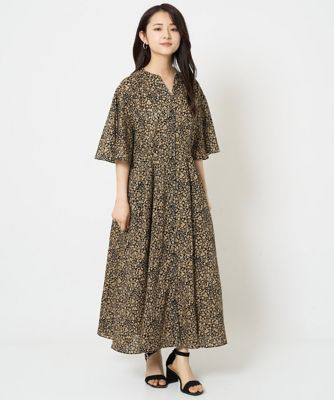 【小さいサイズ】キーネックコットンワンピース／洗える