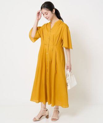 【小さいサイズ】キーネックコットンワンピース／洗える