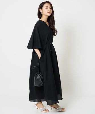 【小さいサイズ】キーネックコットンワンピース／洗える