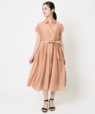 【小さいサイズ】ベルト付きフレンチスリーブワンピース／洗える
