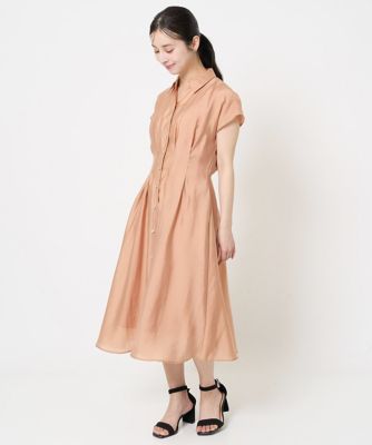【小さいサイズ】ベルト付きフレンチスリーブワンピース／洗える