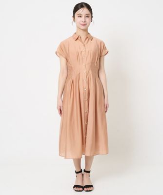 【小さいサイズ】ベルト付きフレンチスリーブワンピース／洗える