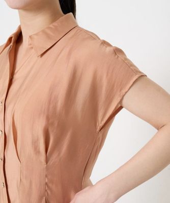 【小さいサイズ】ベルト付きフレンチスリーブワンピース／洗える