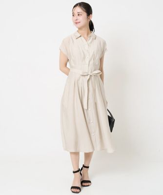 【小さいサイズ】ベルト付きフレンチスリーブワンピース／洗える