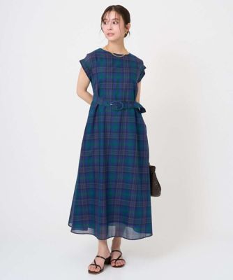 ＜MK MICHEL KLEIN（Women/小さいサイズ）＞【小さいサイズ】オーガンジーチェック柄フレアシルエットワンピース／洗える