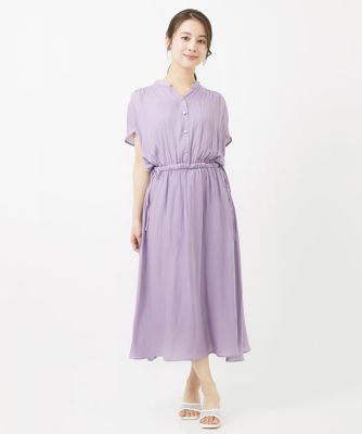 ＜MK MICHEL KLEIN（Women/小さいサイズ）＞【小さいサイズ】ウエストリボンデザインサテン地ワンピース／接触冷感／洗える
