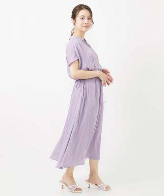 小さいサイズ】ウエストリボンデザインサテン地ワンピース／接触冷感