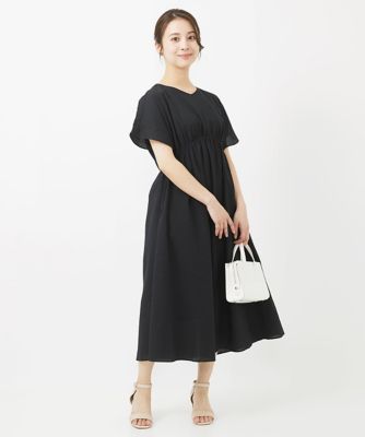 ＜MK MICHEL KLEIN（Women/小さいサイズ）＞【小さいサイズ】コットンサッカーギャザーフレアワンピース／洗える