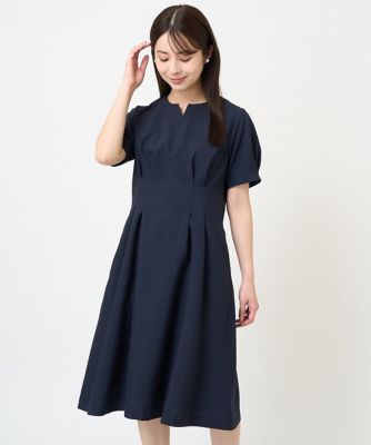 小さいサイズ】ウエストタックキーネックワンピース／洗える | MK