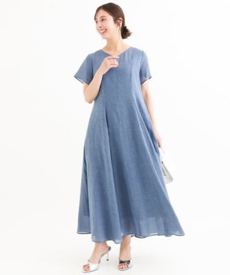 MK MICHEL KLEIN (Women/小さいサイズ)/エムケーミッシェルクラン 【小さいサイズ】［接触冷感／洗える］ラミーリネン混Ａラインワンピース