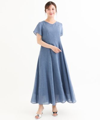小さいサイズ】［接触冷感／洗える］ラミーリネン混Aラインワンピース