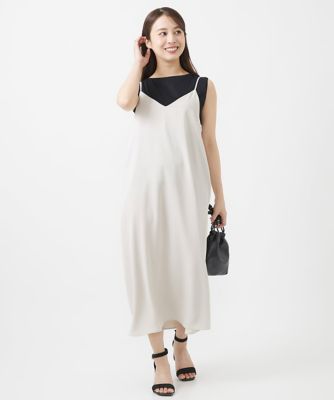 ＜MK MICHEL KLEIN（Women/小さいサイズ）＞【小さいサイズ】ヴィンテージツイルＶネックキャミワンピース／洗える