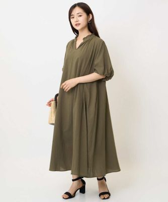 小さいサイズ】ソフトコットンボリュームスリーブワンピース／洗える