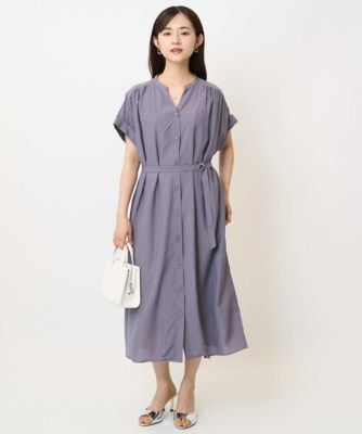 ＜MK MICHEL KLEIN（Women/小さいサイズ）＞【小さいサイズ】ベルト付きキーネックワンピース／洗える