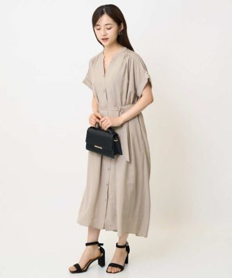 MK ミッシェルクラン（MK MICHEL  ）/【小さいサイズ】ベルト付きキーネックワンピース/洗える 小さいサイズ】ベルト付きキーネックワンピース／洗える | MK MICHEL