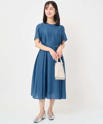 小さいサイズ】ドビーストライプフレアシルエットワンピース