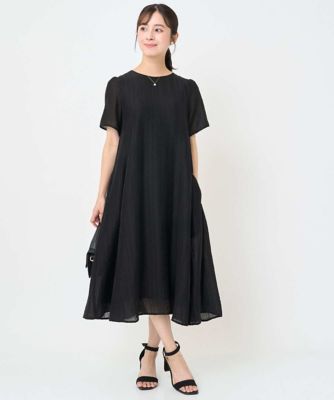 小さいサイズ】ドビーストライプフレアシルエットワンピース