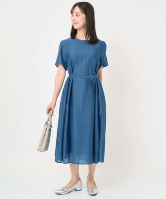 小さいサイズ】ドビーストライプフレアシルエットワンピース／洗える