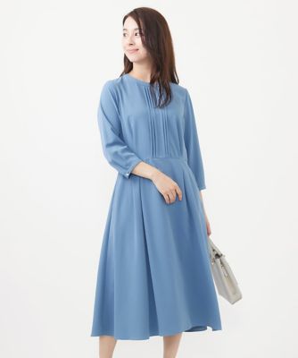 【小さいサイズ】フロントピンタック　バンドカラーワンピース／洗える