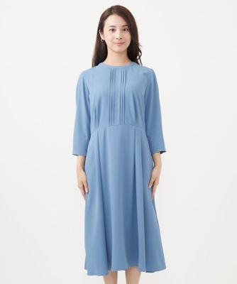 【小さいサイズ】フロントピンタック　バンドカラーワンピース／洗える