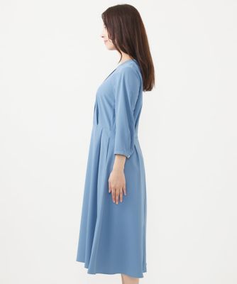 【小さいサイズ】フロントピンタック　バンドカラーワンピース／洗える