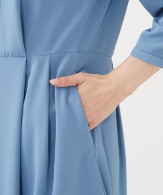 【小さいサイズ】フロントピンタック　バンドカラーワンピース／洗える