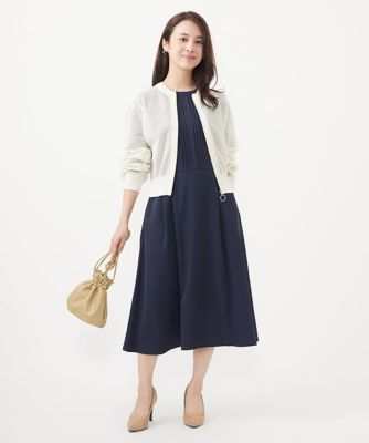 【小さいサイズ】フロントピンタック　バンドカラーワンピース／洗える