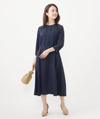 【小さいサイズ】フロントピンタック　バンドカラーワンピース／洗える