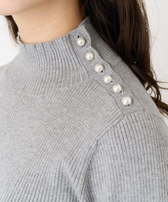 小さいサイズ】レイヤードデザイン パール調釦リブニット／洗える | MK