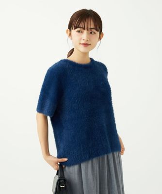 ALBEROBELLO 新品未使用　ジャガード半袖ニット 青 M 日本製 小さいサイズ】半袖シャギーニット／洗える | MK MICHEL KLEIN (Women