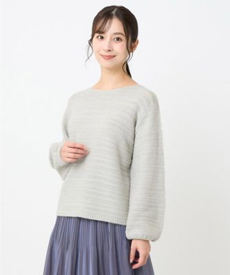 小さいサイズ】シアーボーダーボリュームパフスリーブニット／洗える