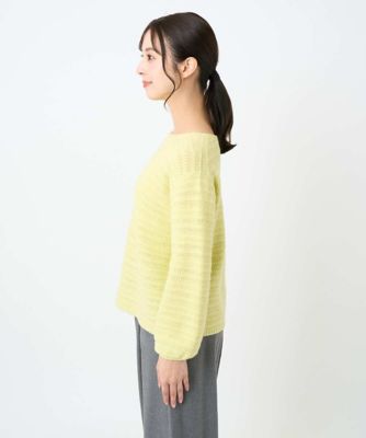 小さいサイズ】シアーボーダーボリュームパフスリーブニット／洗える