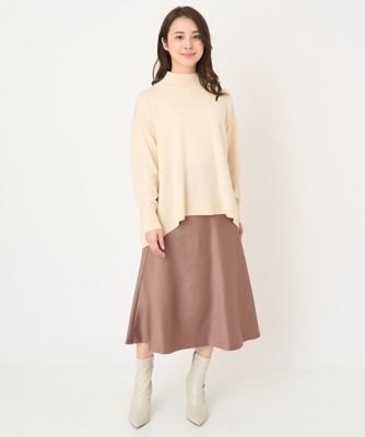 【小さいサイズ】ハイネックＡラインニットチュニック／洗える