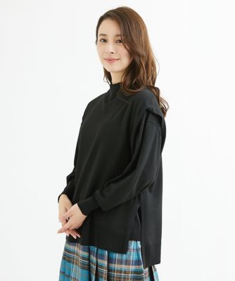 【小さいサイズ】ボトルネックニットベスト×ボリュームスリーブニット　アンサンブル／洗える