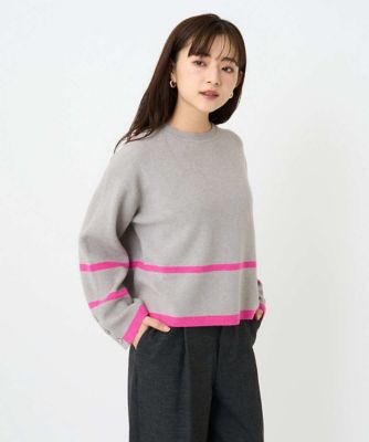 ＜MK MICHEL KLEIN（Women/小さいサイズ）＞【小さいサイズ】配色ライン片畦編みニット／洗える