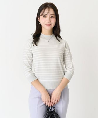 小さいサイズ】ボーダー柄モックネック六分袖ニット／洗える | MK