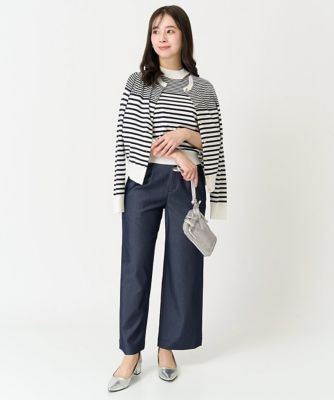 MK ミッシェルクラン（MK MICHEL  ）/【小さいサイズ】ボーダー柄モックネック六分袖ニット/洗える 小さいサイズ】ボーダー柄モックネック六分袖ニット／洗える | MK