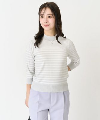 小さいサイズ】ボーダー柄モックネック六分袖ニット／洗える | MK
