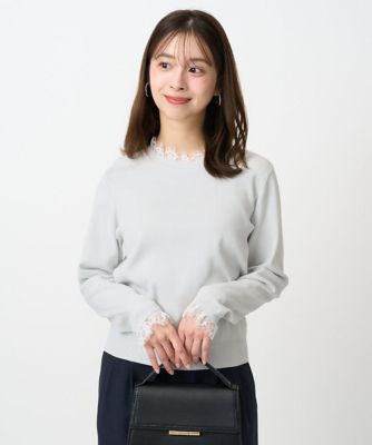 ＜MK MICHEL KLEIN（Women/小さいサイズ）＞【小さいサイズ】レースデザインコンパクトニット／洗える