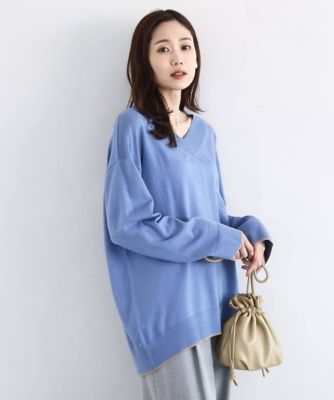 配色ラインＶネックニット／洗える