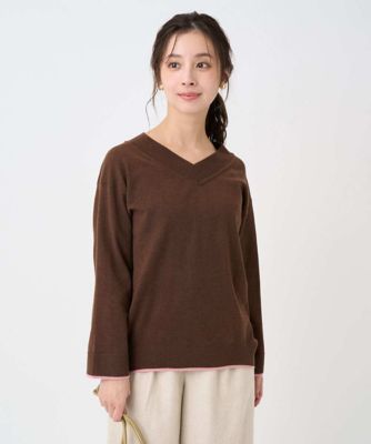 【NEW】MK ミッシェルクラン（MK MICHEL  ）/【小さいサイズ】配色ラインVネックニット/洗える 小さいサイズ】配色ラインVネックニット／洗える | MK MICHEL KLEIN