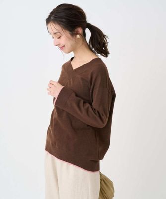 小さいサイズ】配色ラインVネックニット／洗える | MK MICHEL KLEIN