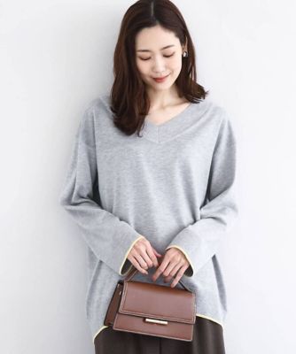 配色ラインＶネックニット／洗える