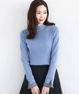 ＜MK MICHEL KLEIN（Women/小さいサイズ）＞千鳥格子柄シフォンレイヤード風ハイゲージニット／洗える